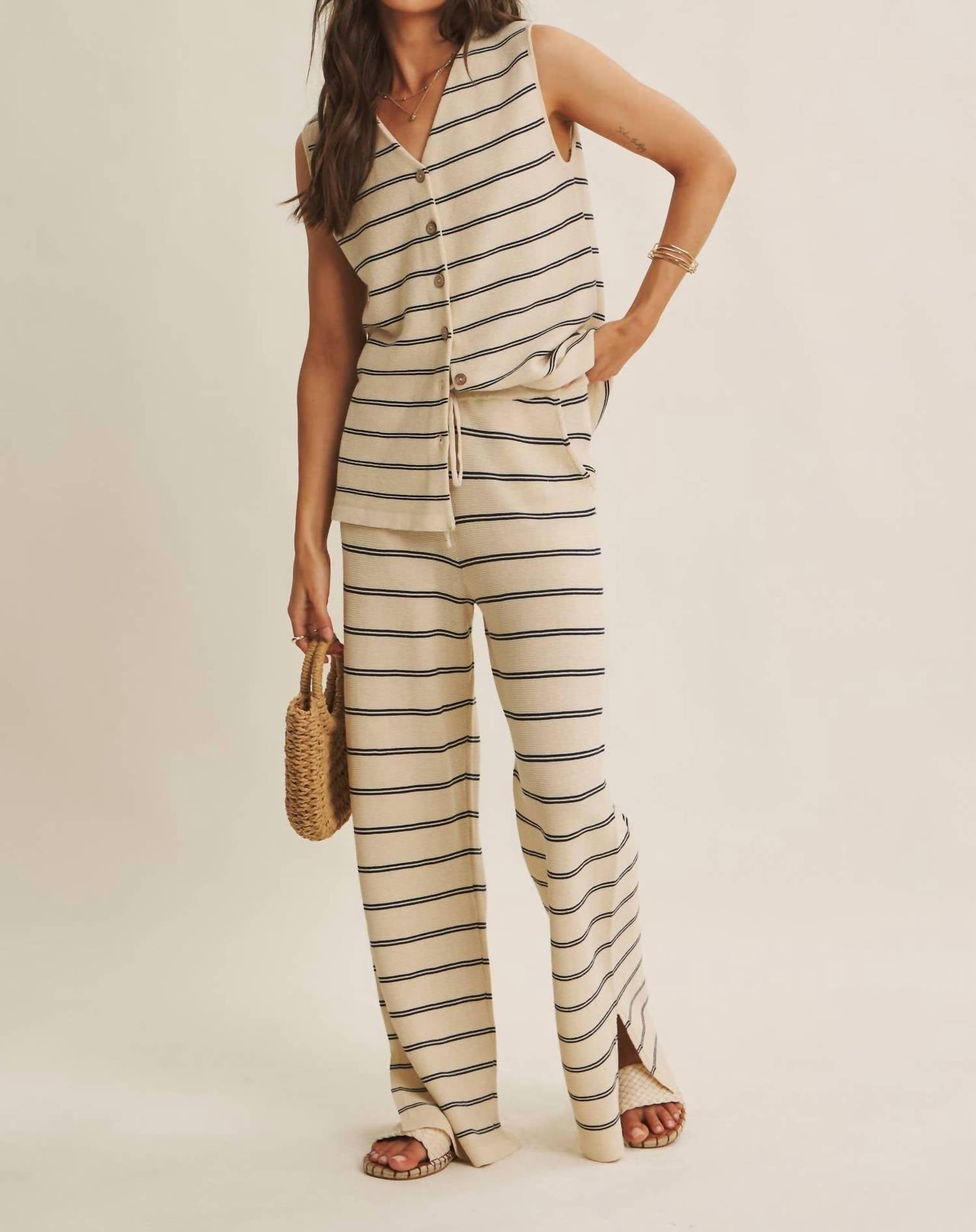 In February - Striped Button-down Knit Top