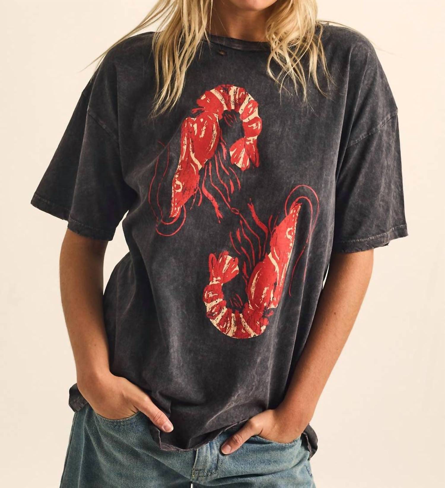 Promesa - Crawfish Vintage-Wash Oversized Graphic Tee