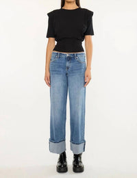 Kancan - Mid Rise Studded Wide Leg Jeans