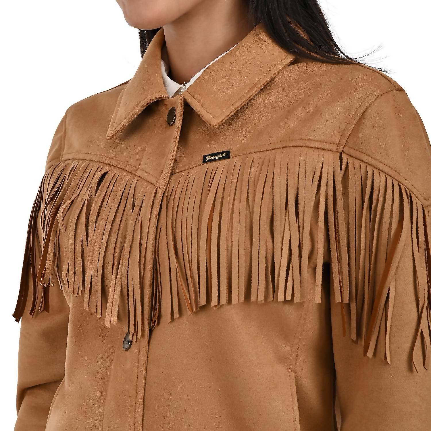 Wrangler - Faux Suede With Fringe Trucker Jacket