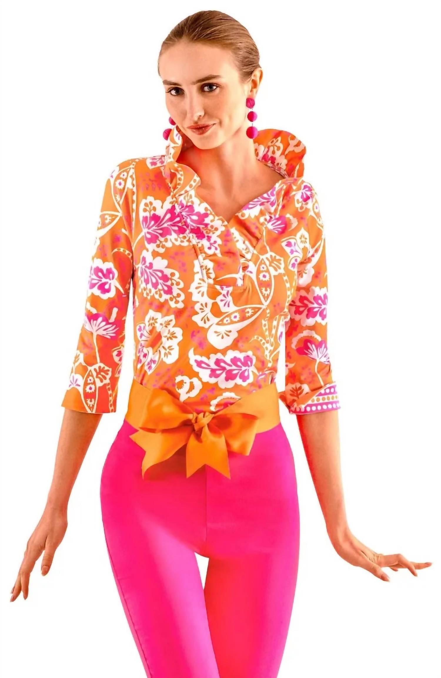Gretchen Scott - 3/4 Sleeve Ruffneck Top