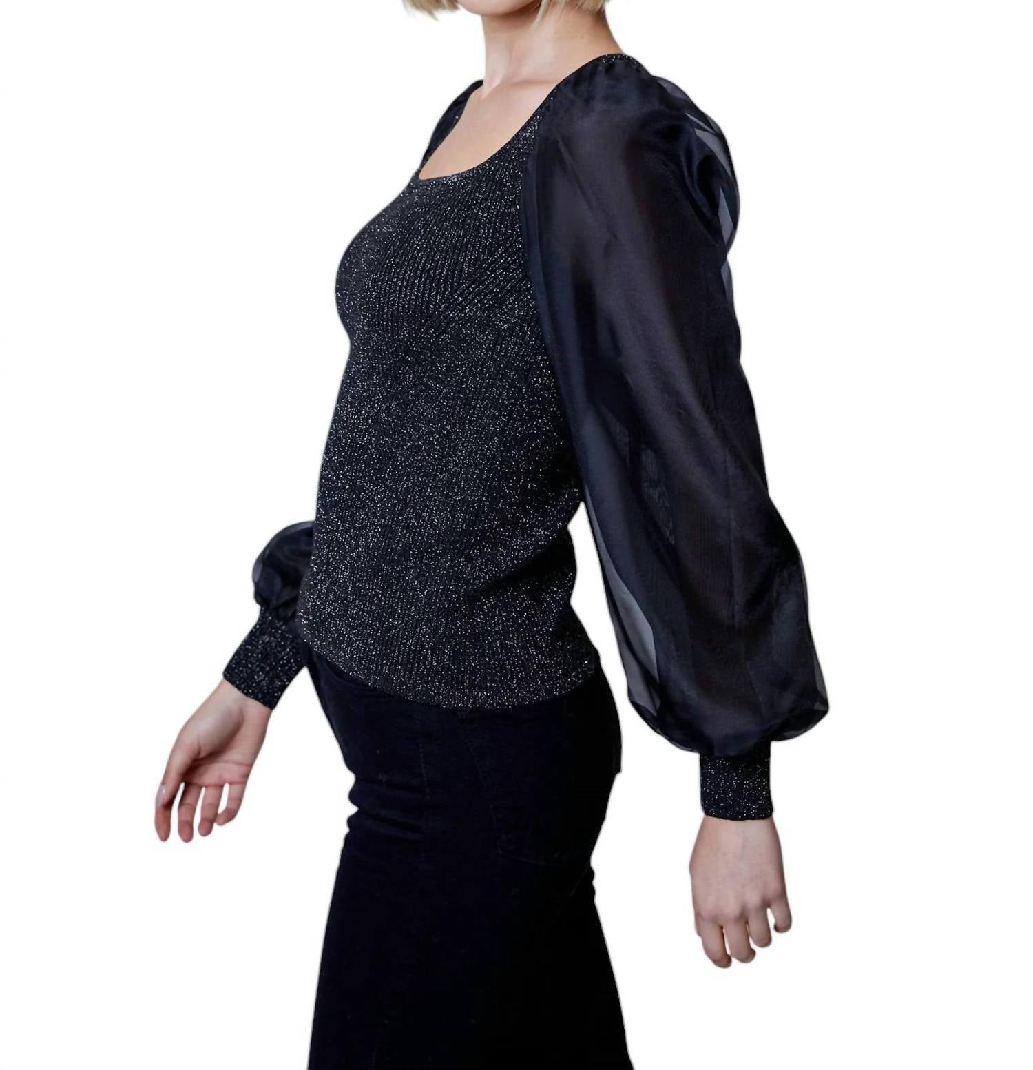 Dh New York - Long Sleeve Mixed Media Lurex Top