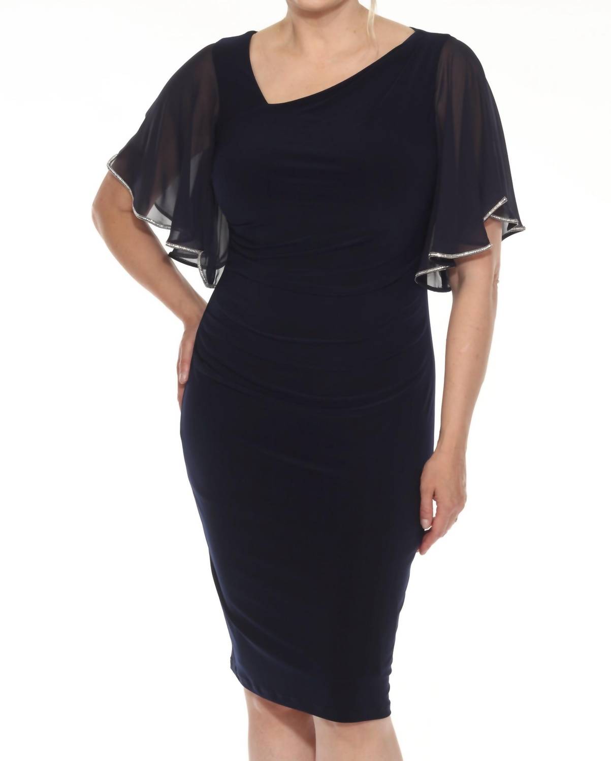 Joseph Ribkoff - Embellished Chiffon Sleeve Midi Sheath Dress