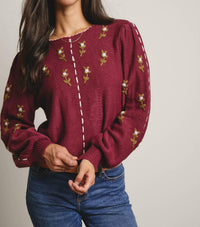 Forte - Embroidered Blossom Knit Sweater