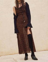 Promesa - Flocked Leopard Mesh Cowl Neck Maxi Dress