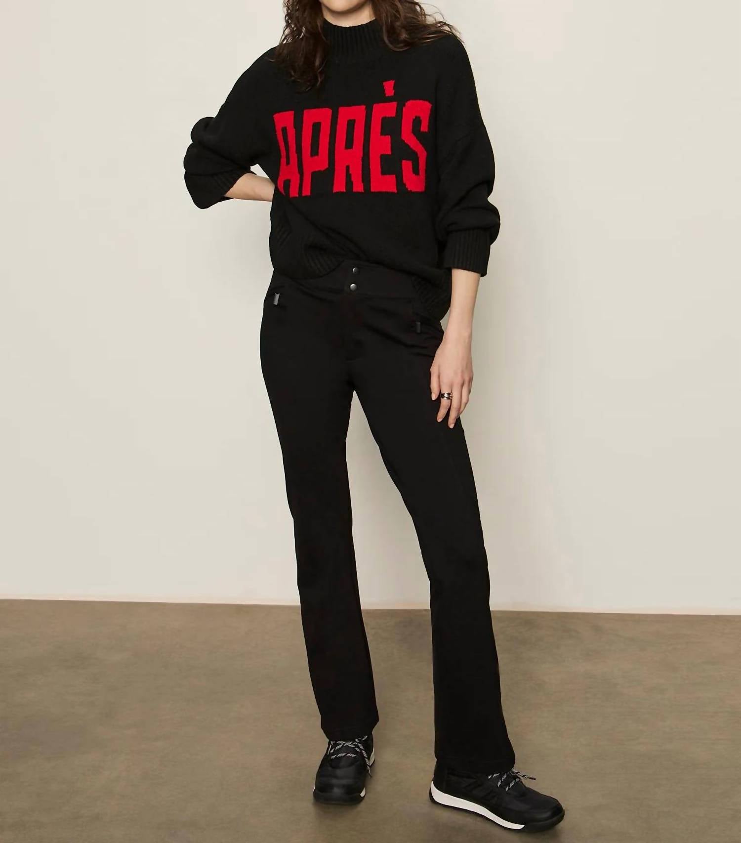 Sanctuary Apres Intarsia Hi Mock F Logo Sweater in black with mars red - women's sweater - view 5