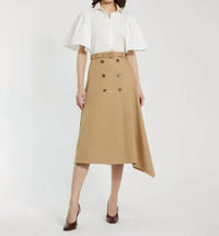 MAC DUGGAL Twill Midi Skirt With Buttons And Belt in taupe - women's skirt - alternate view