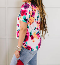 Watercolor Flowers Keyhole Top