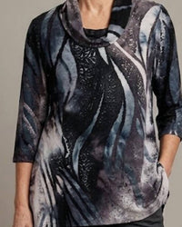 DAMEE Women's Wavy Burnout Jersey Tunic in navy white - women's shirt