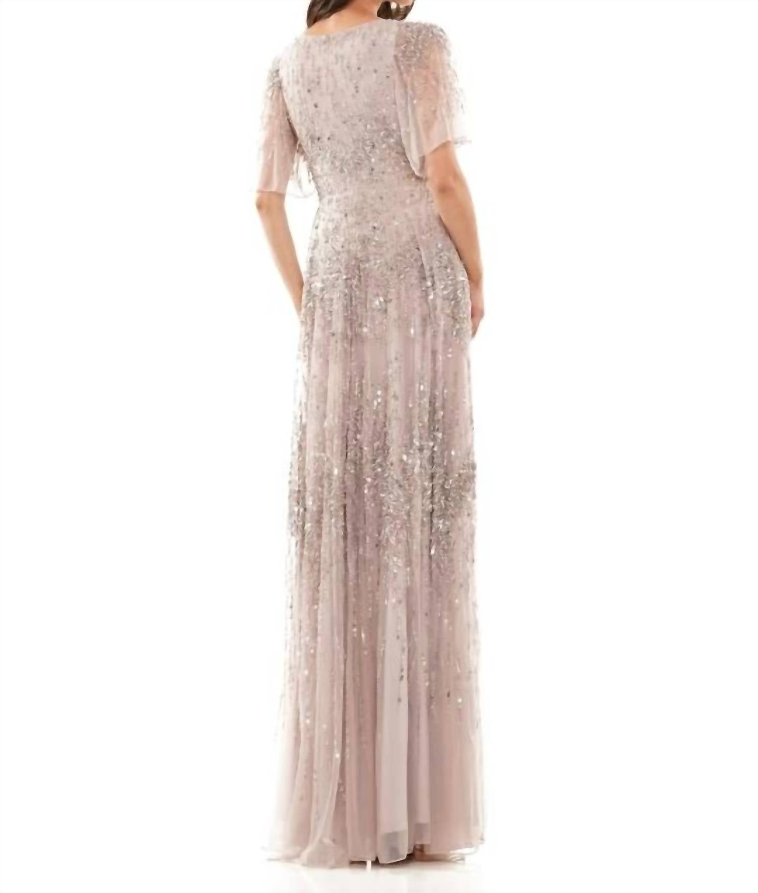 Colors Dress - Beaded Flutter Sleeve Gown