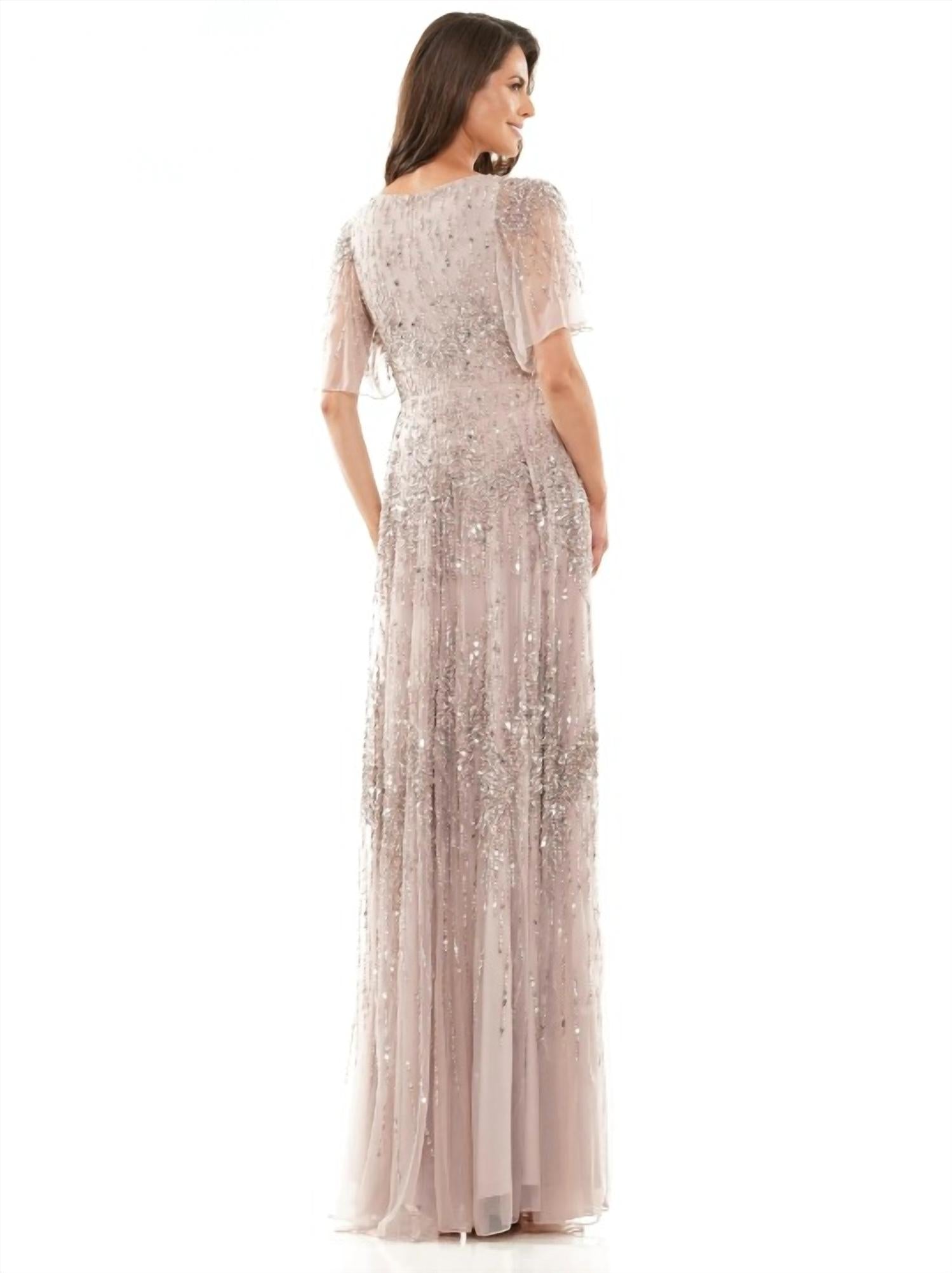Colors Dress - Beaded Flutter Sleeve Gown
