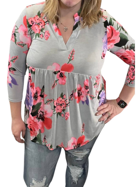 Honeyme - Floral Babydoll Gabby Tunic Top