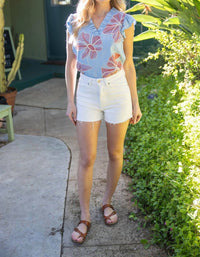 Voy - Applique Floral Ruffle Top