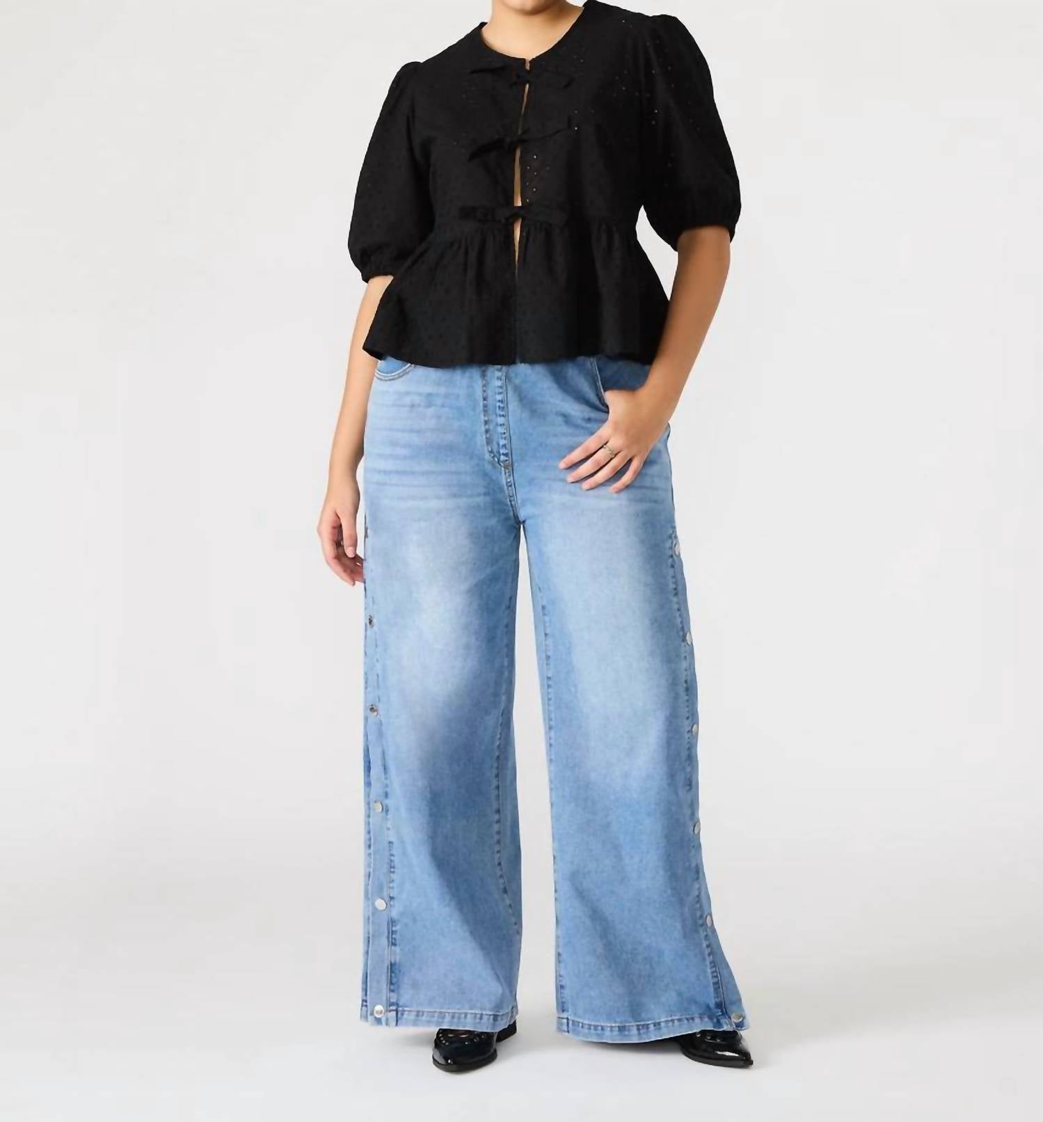 STEVE MADDEN Paula Eyelet Top in black - women's blouse - detail view