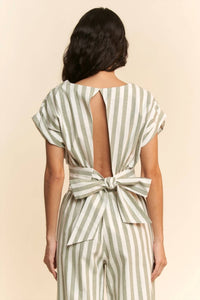 Davi & Dani - Striped Cropped Wrap Top And High Waisted Pants Set