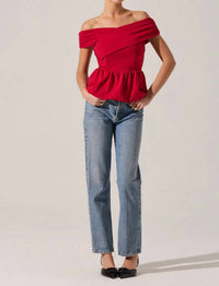 ASTR Tennille Off The Shoulder Peplum Top in red - women's blouse - view 4