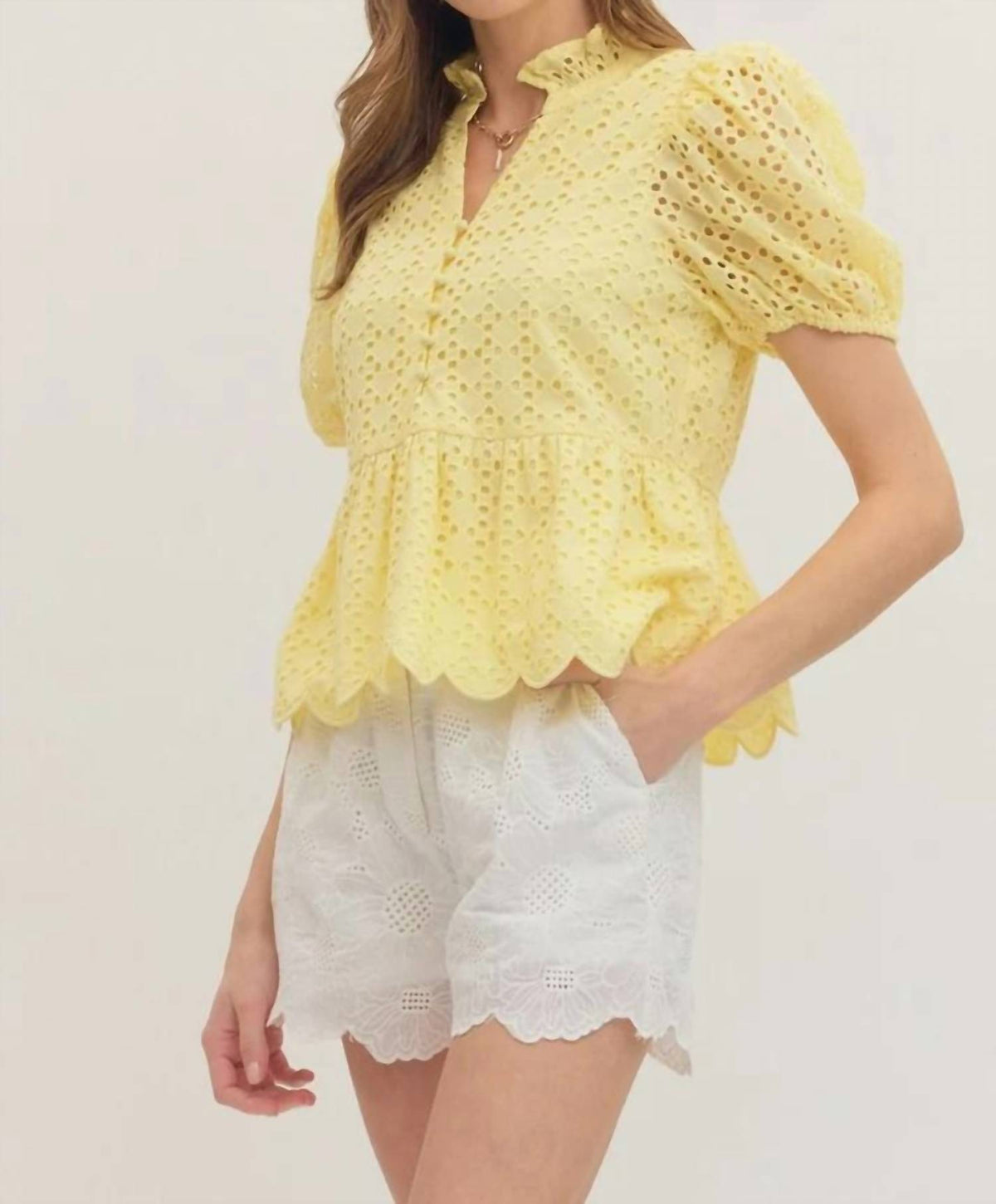 Entro - Delilah Eyelet Puff Sleeve Top