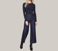 CHARLIE B Cropped Patch Pocket Flare Lurex Denim Pants in blue black - women's jeans