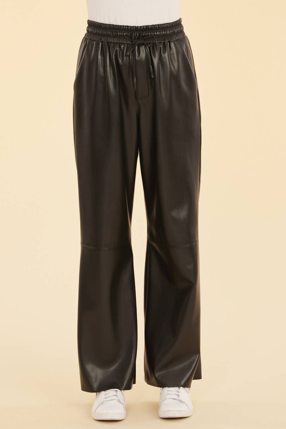 Dolce Cabo - Women's Leather Wide Leg Drawstring Pants