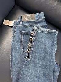 Joseph Ribkoff - Embellished Hem Ankle Grommets Straight Jeans