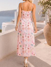 Main Strip - Seashell Coastal Print Slip Midi Dress