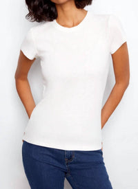 CHARLIE B Tencel Ribbed Crew Neck Tee in white - women's t-shirt