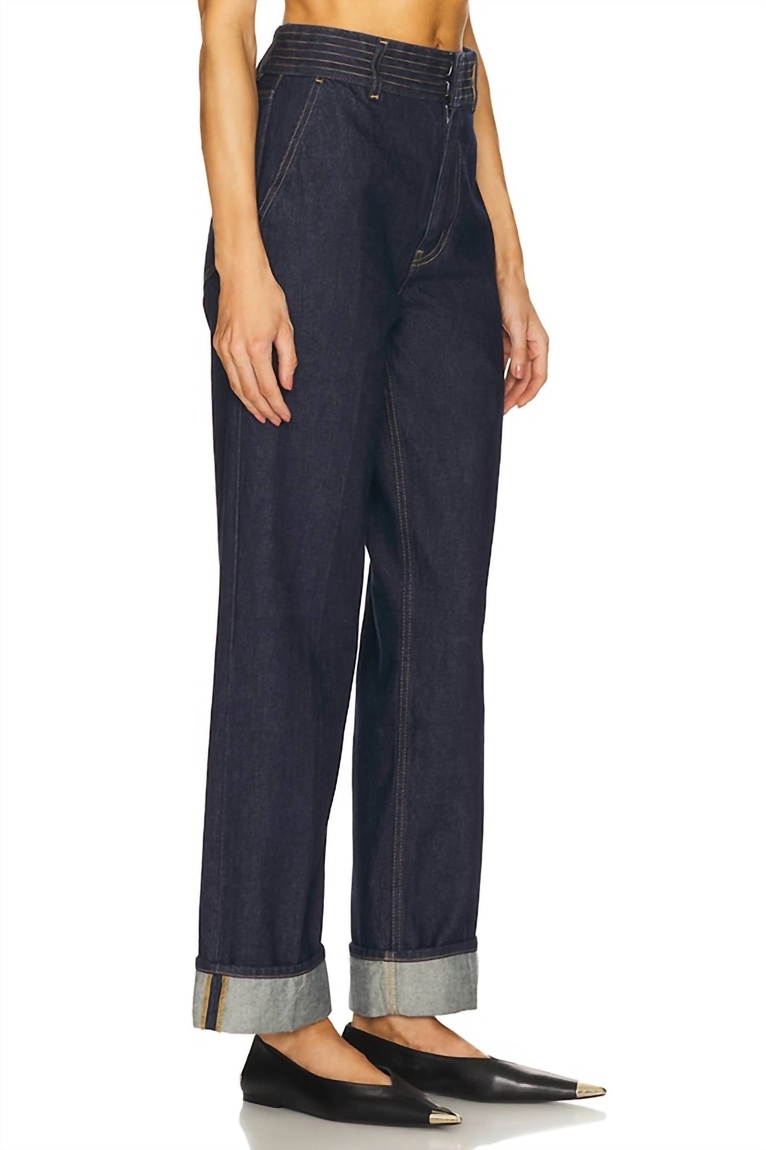 FRAME Trapunto Trouser Jeans in rinse - women's jeans - detail view