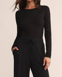 Z Supply Second Skin Crew Top in black 1 - women's long sleeve top