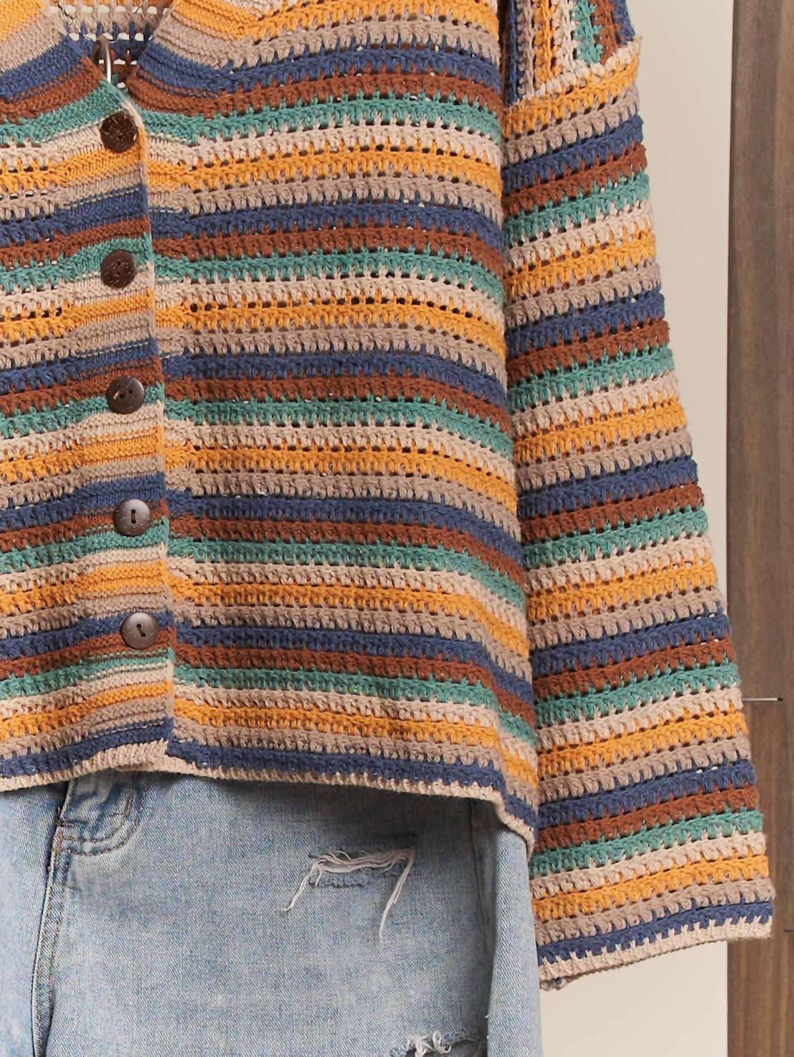 Mello - Striped Button Down Cardigan