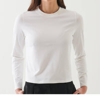 Patrick Assaraf Long Sleeve Iconic Pima Stretch Baby Tee in white - women's long sleeve top