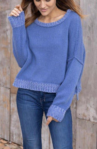 Wooden Ships Lara Trim Crewneck Chunky Sweater in blue fire blue violet marl - women's sweater