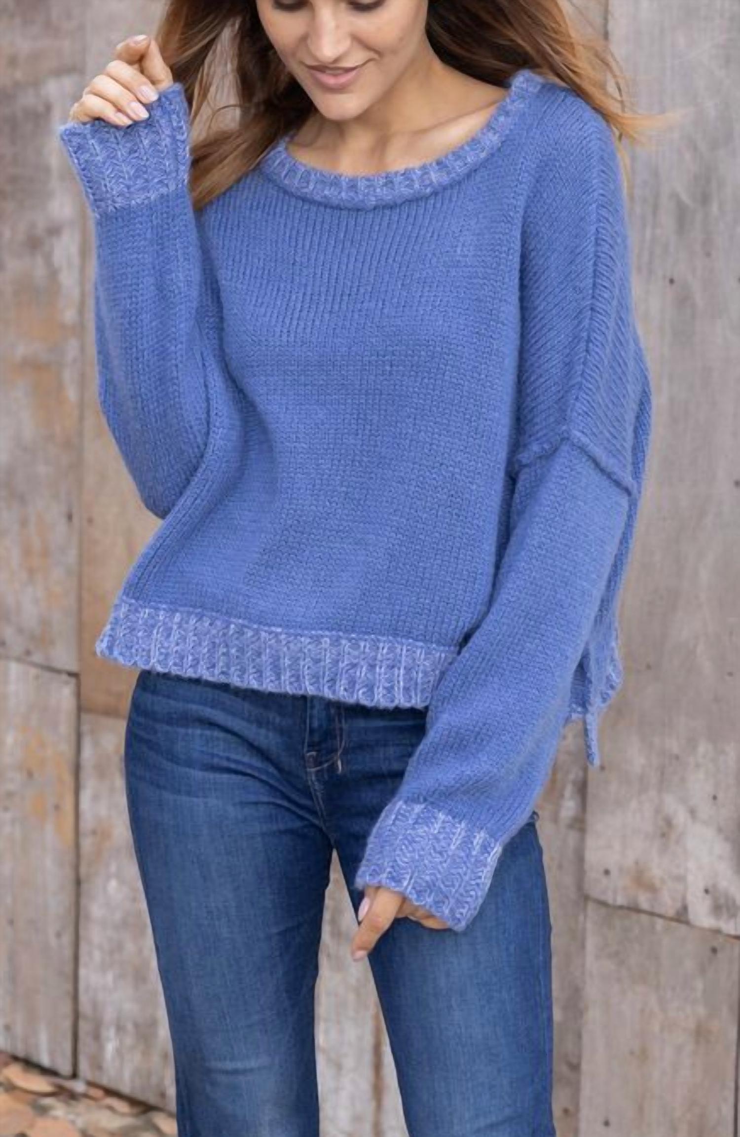 Wooden Ships Lara Trim Crewneck Chunky Sweater in blue fire blue violet marl - women's sweater