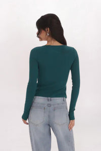 Lucy in the Sky RIBBED FLY-AWAY TOP in the sky ribbed fly away top in teal - women's shirt - detail view