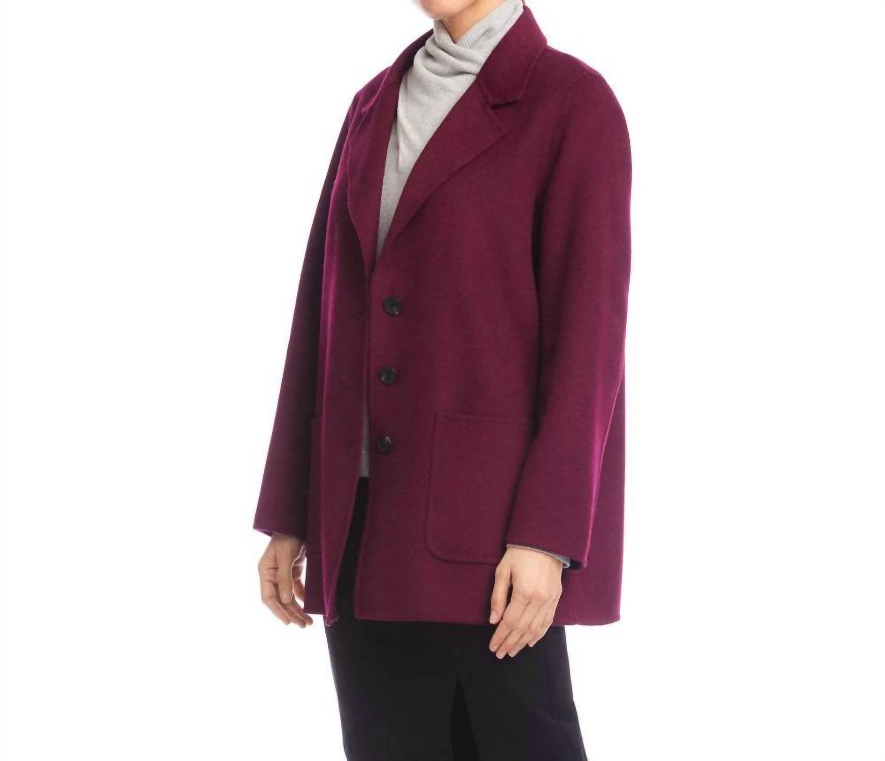 Karen Kane Oversized Brushed Blazer in eggplant - women's jacket - detail view
