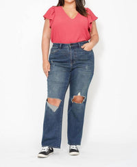 Judy Blue High Waist Knee Ripped Dad Denim Jeans in medium wash - women's jeans - view 5
