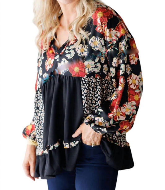 Umgee - Ruffle Mixed Print Baby Doll Top