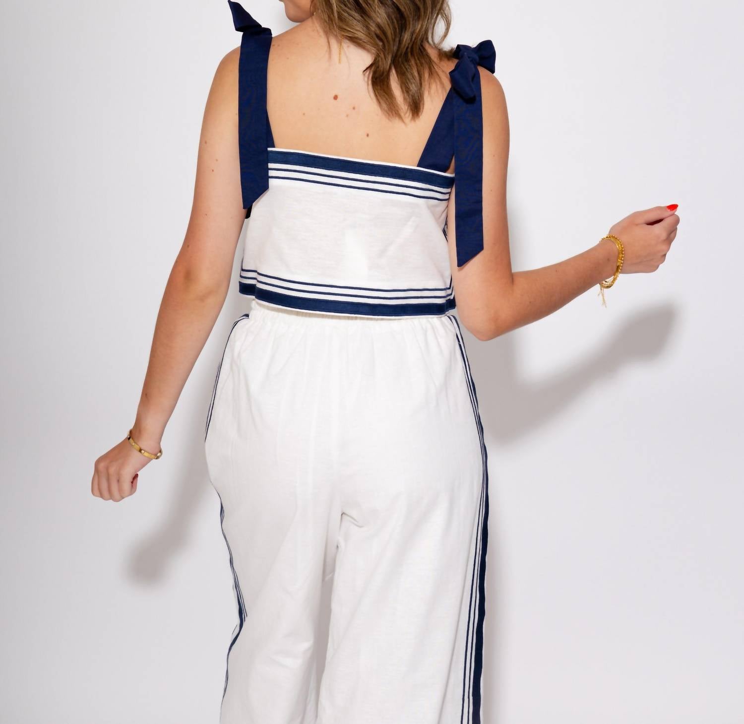 Mable - Sail Away Chevron Two Piece Linen Set