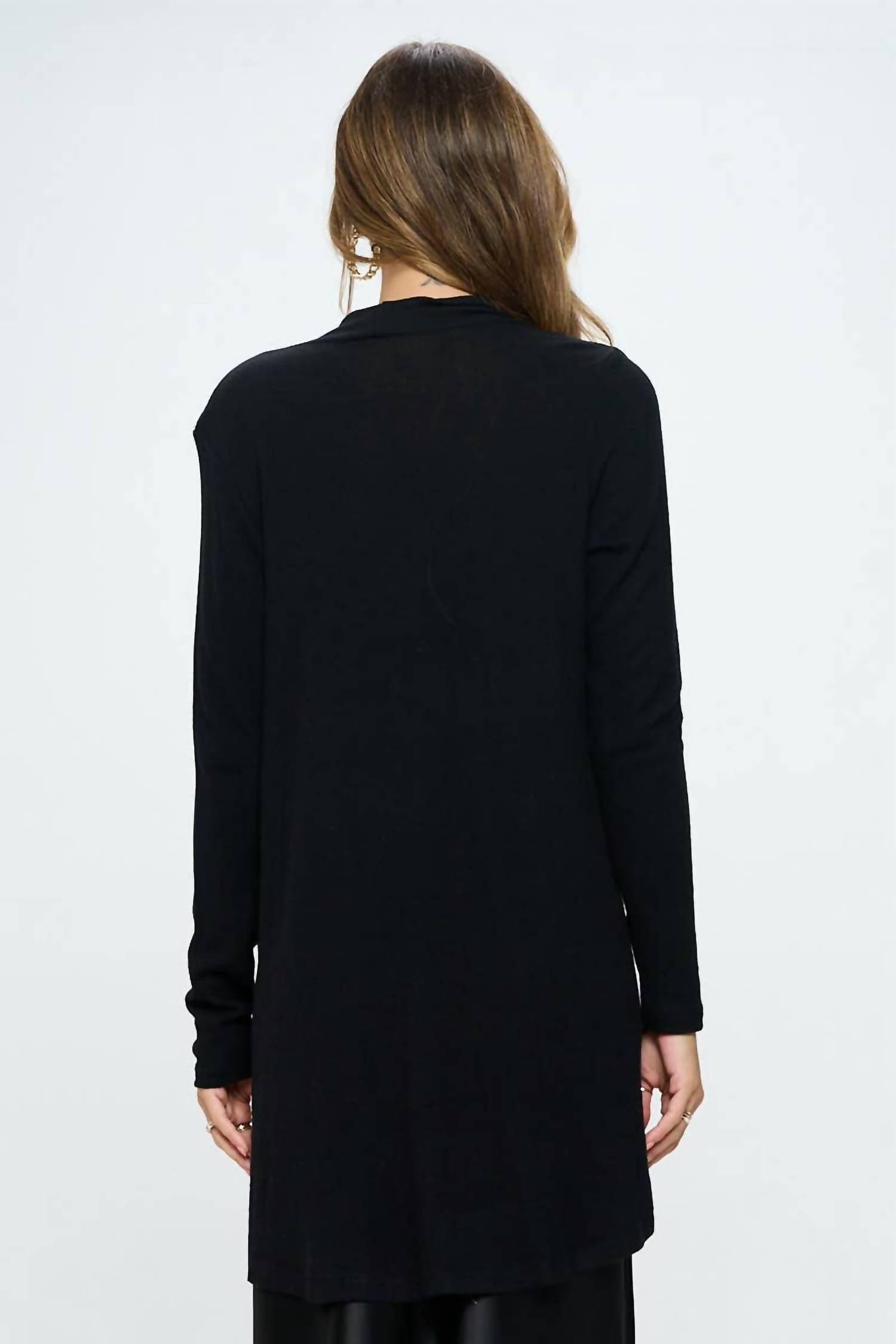 Renee C Brushed Knit Draped Cardigan With Cashmere Feel in black - women's cardigan - alternate view