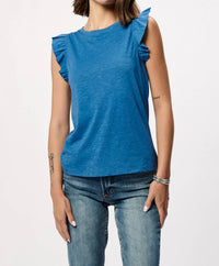 Another Love North Ruffle Trimmed Sleeve Slub Tank in starry night - women's blouse