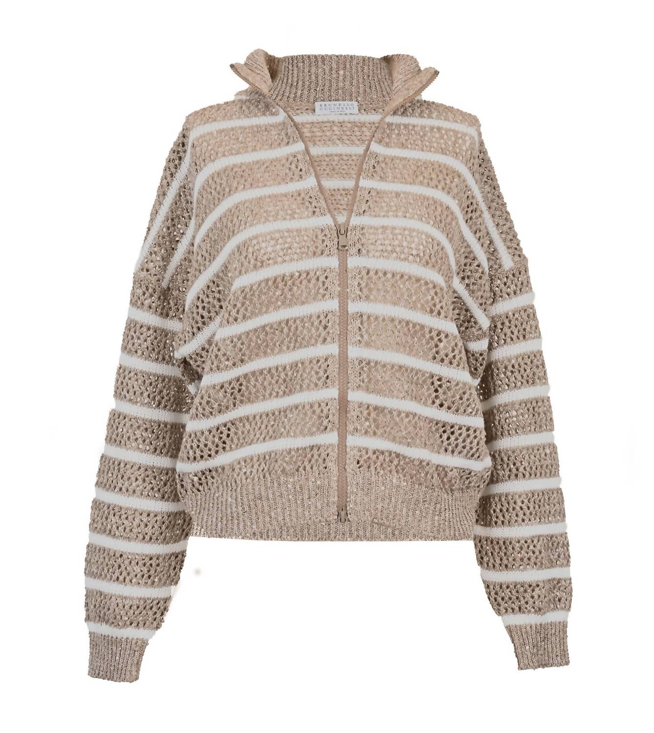 Brunello Cucinelli - Striped Linen Zip-up Sweater