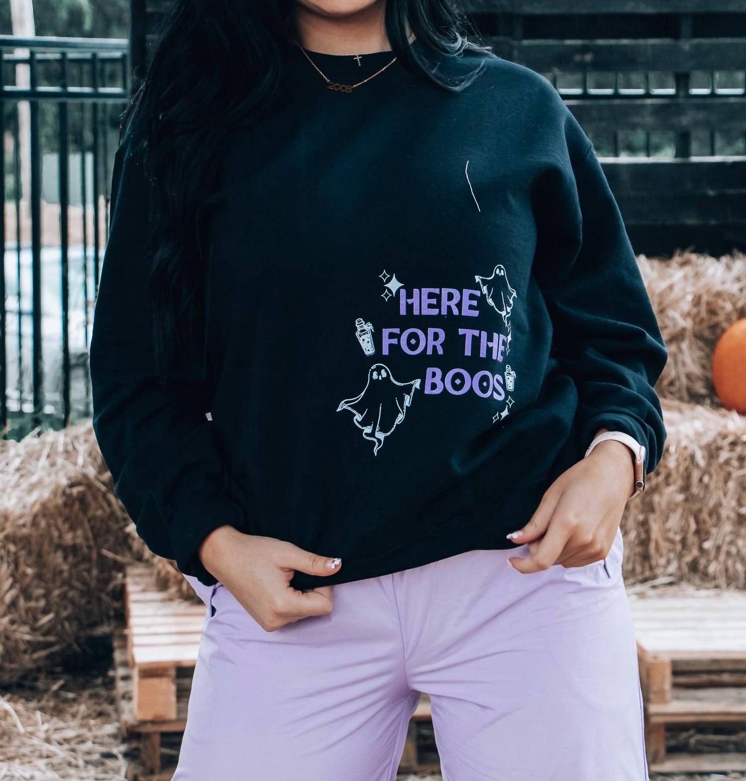 GILDAN Here For The Boos Crewneck Sweater in blue - women's sweater