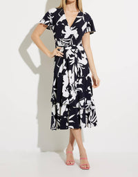 Joseph Ribkoff Faux Wrap Dress in navy print - women's dress