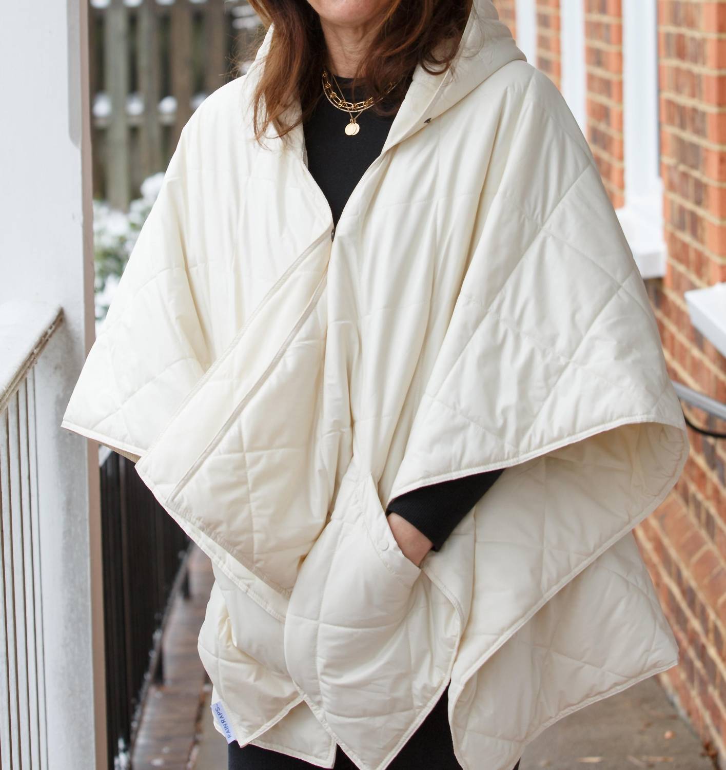 RAINRAPS Women's Rain Puffer Jacket in ivory pufferrap - women's jacket - detail view