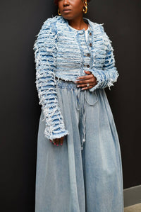 5Besties - Distressed Denim Crop Jacket
