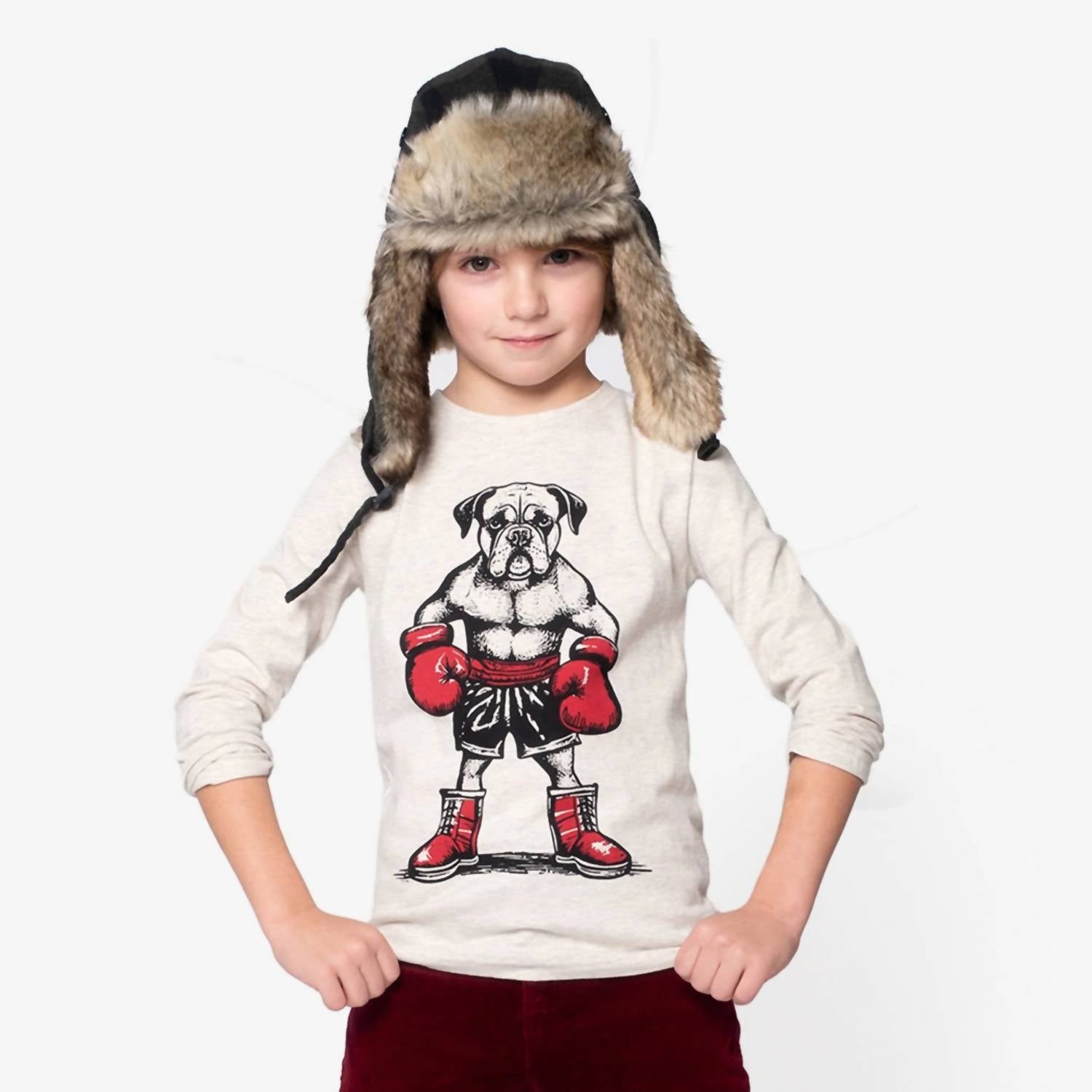 Appaman Kid's Trapper Hat in olive plaid - kids' hat - alternate view