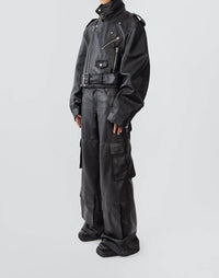 DEADWOOD Dormi Recycled Leather Biker Jacket in black - women's jacket - alternate view