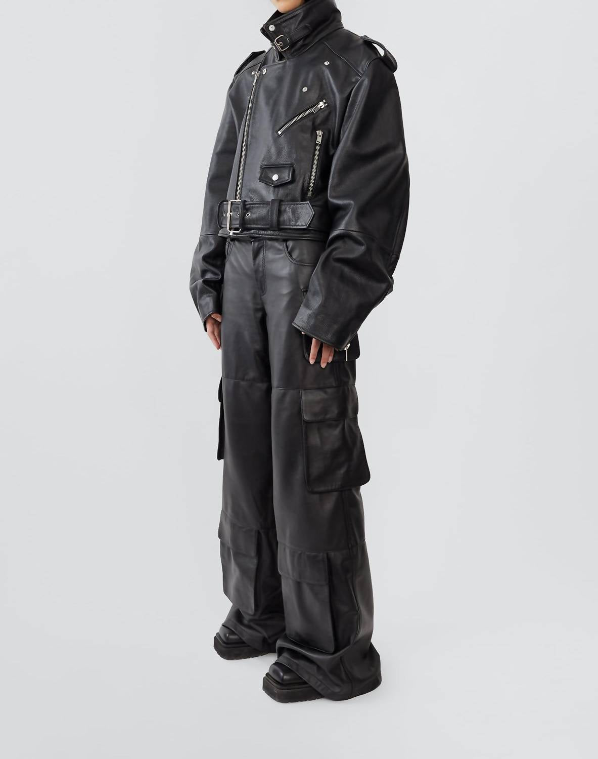 DEADWOOD Dormi Recycled Leather Biker Jacket in black - women's jacket - alternate view