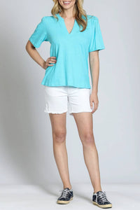 Apny - Split Neck Tee With Short Sleeve
