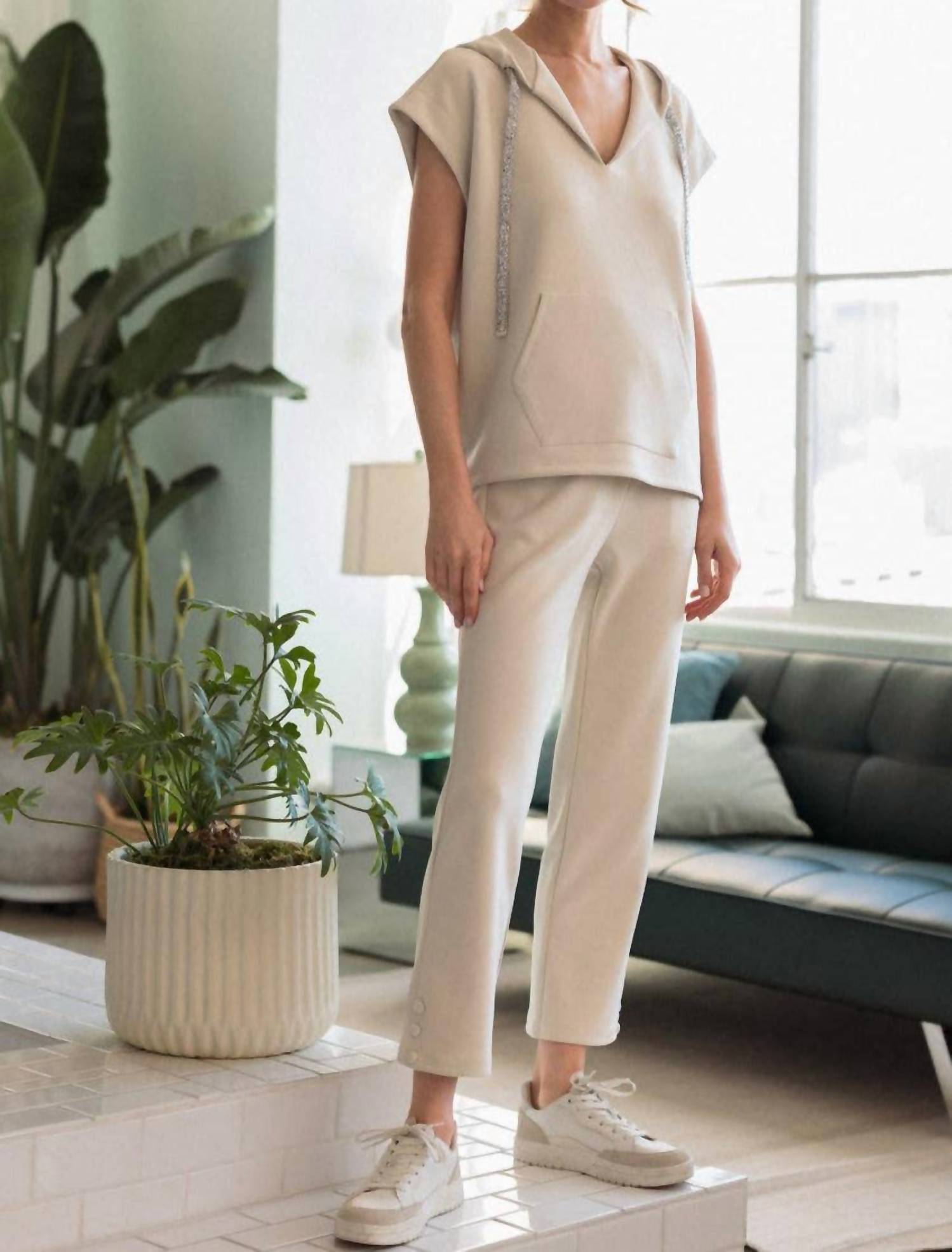 Joh Felix Stretch Crepe Knit Pant in beige - women's pants