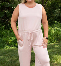 DAVI & DANI Petal Sleeveless Jumpsuit in pink - women's pants - detail view